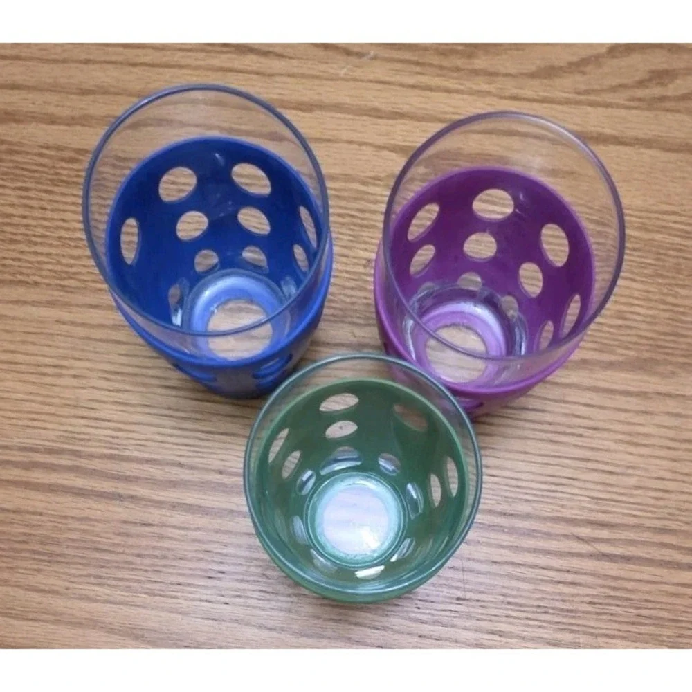 Set of 3 10 Oz Lifefactory Drinking Glasses w/ Silicone Sleeves Cocktail Tumbler